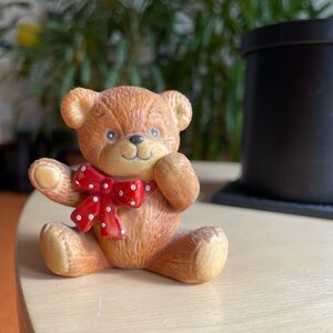 Enesco Rigglets vintage Brown Teddy Bear with Red Polka Dot Bow- 1979